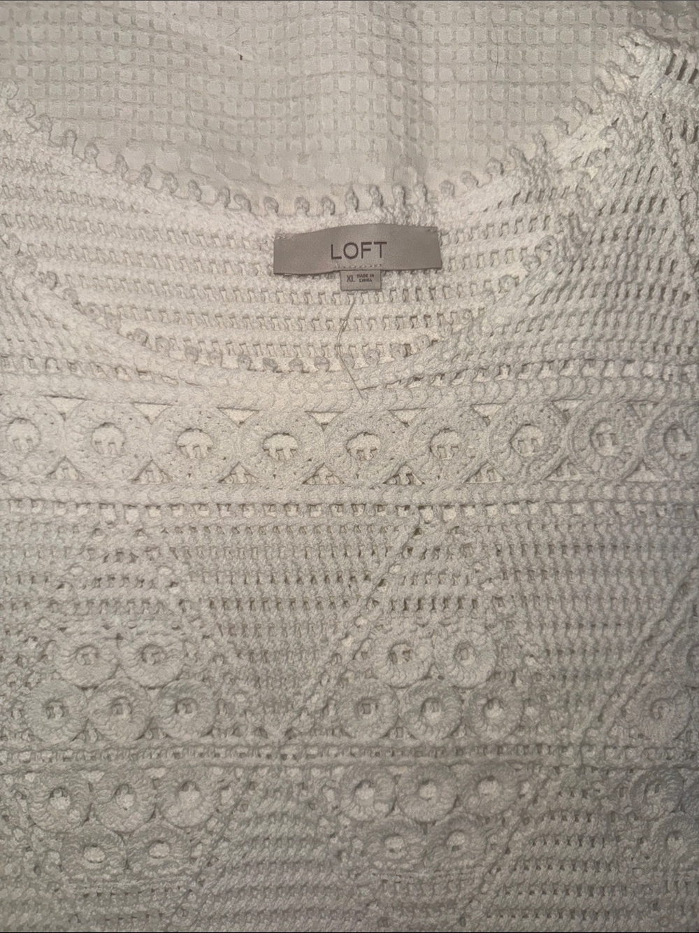 LOFT Cream Crochet Knit Scoop Neck Top